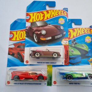hot wheels 2025 imported combo pack of 3 die cast cars – porsche 911 turbo cabriolet, cadillac project gtp hypercar, super twin mill