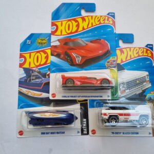 2025 imported m case hot wheels 3 car combo – cadillac project gtp hypercar + ’75 chevy blazer custom + 1966 bat boat