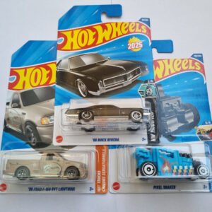 hot wheels 2025 m case imported 3 car combo – '66 buick riviera, ford f 150 svt lightning & pixel shaker