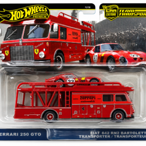 Hot Wheels Premium Team Transport Ferrari 250 GTO and Fiat 642 RN2 Bartoletti transporter factory sealed 1:64 die-cast set with Real Riders tires
