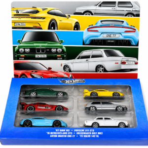 hot wheels premium 6 car gift pack | porsche 911 gt3, bmw m3, mercedes amg gt3, aston martin one 77, vw golf mk2 & volvo 142 gl | collector edition diecast set