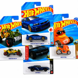 Hot Wheels 4 Car Combo Pack featuring Nissan Skyline GT-R BNR34, Batmobile, Mountain Hauler and Duck N' Roll