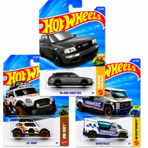 hot wheels 3 car combo pack – '94 audi avant rs2, lil' roar & rapid pulse | mattel die cast cars