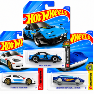 hot wheels die cast car combo pack of 3 | mazda mx 5 miata + '11 corvette grand sport + el segundo coupé clip | mattel 1:64 scale collectible set