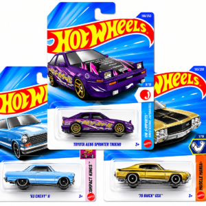 hot wheels die cast car combo pack of 3 | toyota ae86 sprinter trueno + '63 chevy ii + '70 buick gsx | mattel 1:64 scale collectible set (k21)
