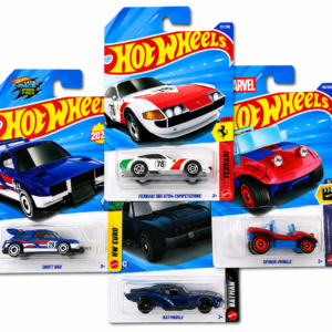 Hot Wheels 4 Car Combo Pack featuring Ferrari 365 GTB4 Competizione, Batmobile, Drift Box and Spider-Mobile