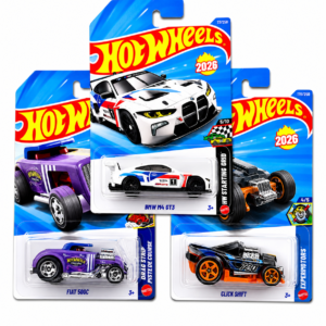 Hot Wheels 3 Car Combo Pack featuring BMW M4 GT3, Fiat 500C and Click Shift