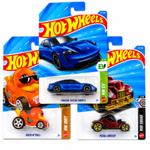 Hot Wheels 3 Car Combo Pack featuring Porsche Taycan Turbo S, Duck N' Roll and Pedal Driver
