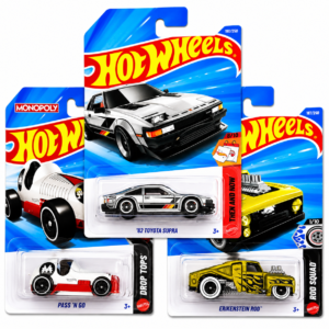 Hot Wheels 3 Car Combo Pack featuring '82 Toyota Supra, Pass 'N Go and Erikenstein Rod