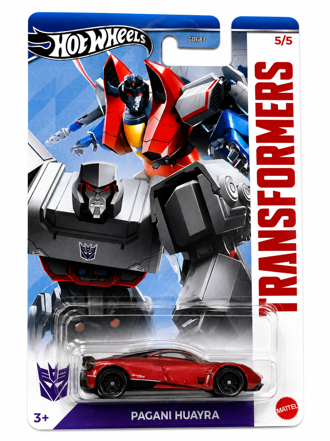 Hot Wheels Transformers Pagani Huayra Decepticon 5/5 | ShopVeroo Hot Wheels Transformers Pagani Huayra Decepticon Edition 5 of 5 factory sealed 1:64 die-cast collectible with Transformers card artwork
