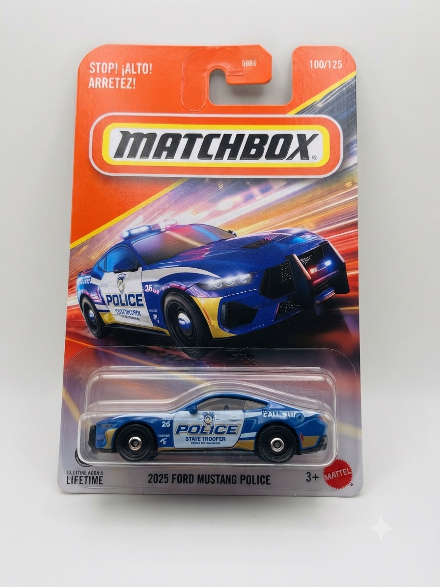 Matchbox 2025 Ford Mustang Police JHM28 2026 Matchbox 2025 Ford Mustang Police 2026 #100/125 JHM28 blue white gold 1:64