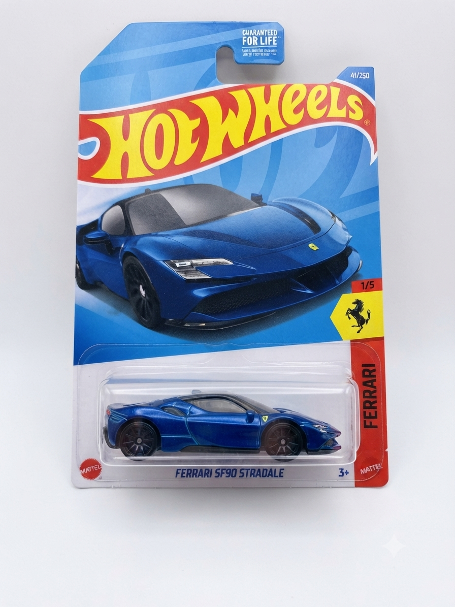 Hot Wheels Ferrari SF90 Stradale 2026 JJJ12 Guaranteed for Life Hot Wheels Ferrari SF90 Stradale 2026 #41/250 Ferrari 1/5 blue JJJ12 Guaranteed for Life card