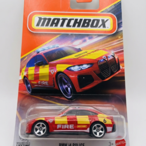 Matchbox BMW i4 Police 2026 #74/125 JHN13 red yellow fire livery 1:64