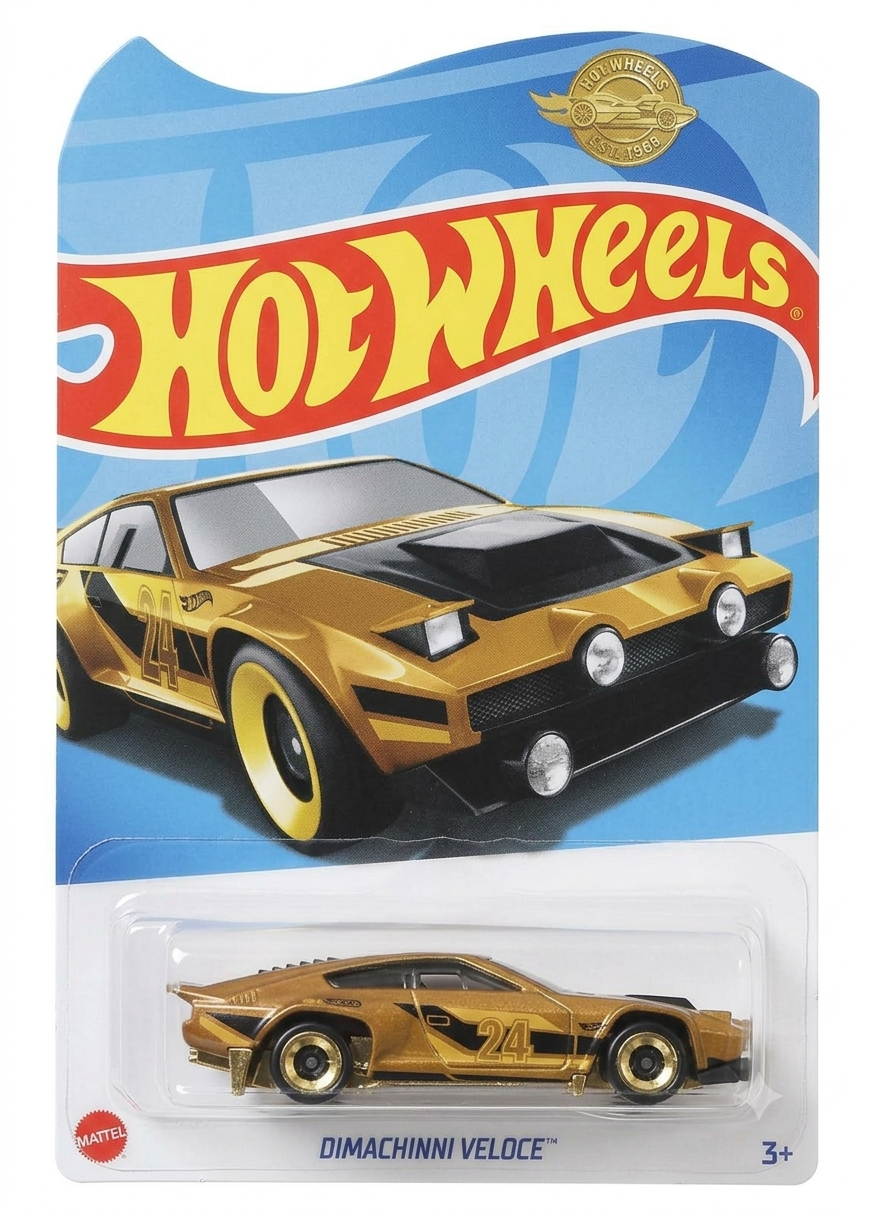 Hot Wheels Dimachinni Veloce Gold #24 Hot Wheels Dimachinni Veloce gold diecast car number 24 in original packaging